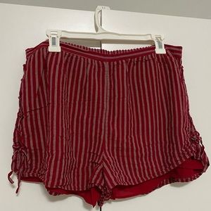 Red Striped Shorts with Tie-Up Details